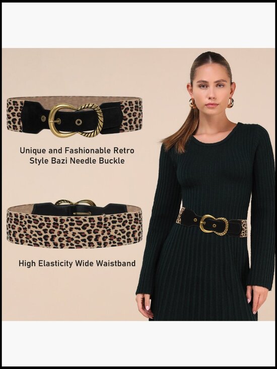 Wide Elastic Waist Belt with Vintage Needle Buckle Suede main image 5